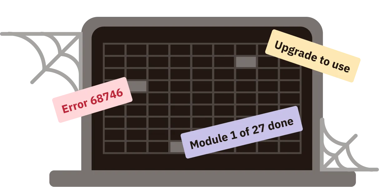 Computer with cobwebs