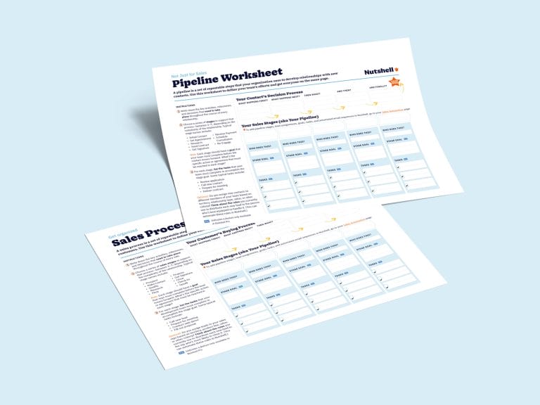 a pipeline worksheet and a sales Process worksheet are sitting on top of each other on a blue surface .