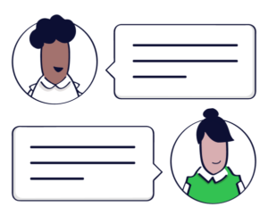 eine Cartoon-Illustration von zwei Personen mit Sprechblasen