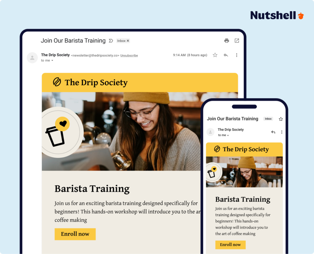 Mobile and desktop email display comparison showing responsive email branding design across different devices for consistent brand experience