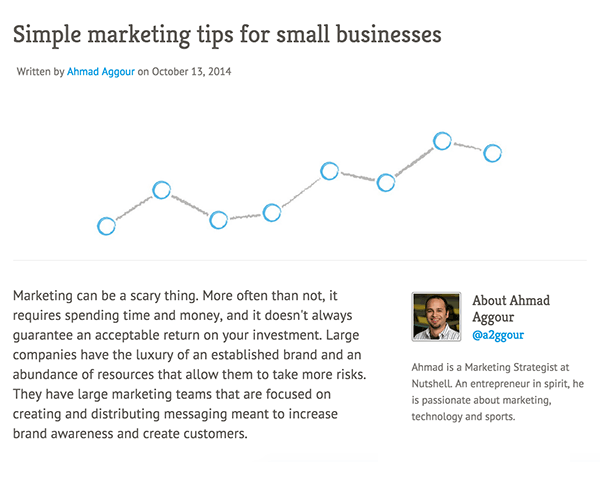 a blog post titled "simple marketing tips for small businesses" written by ahmad aggour