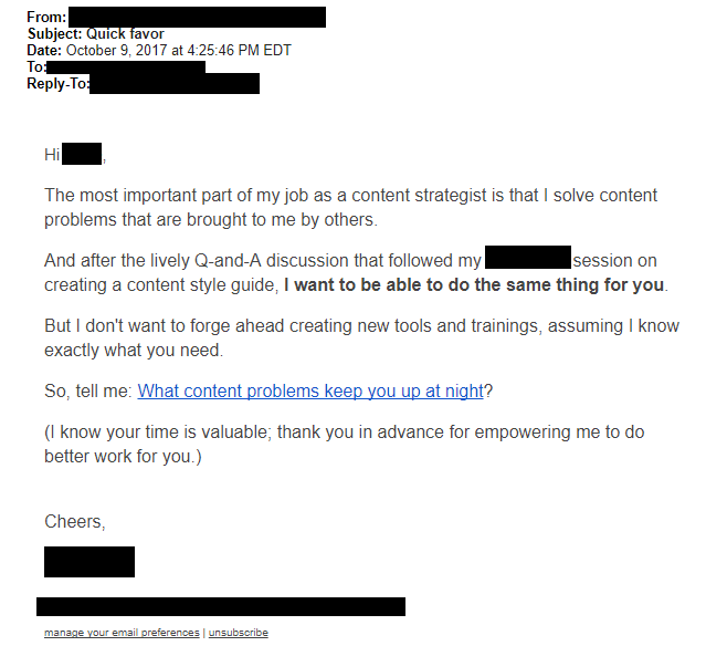 An example of a cold email with a super-clear CTA