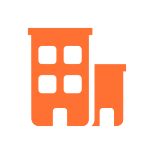 An orange icon of a building with Square windows