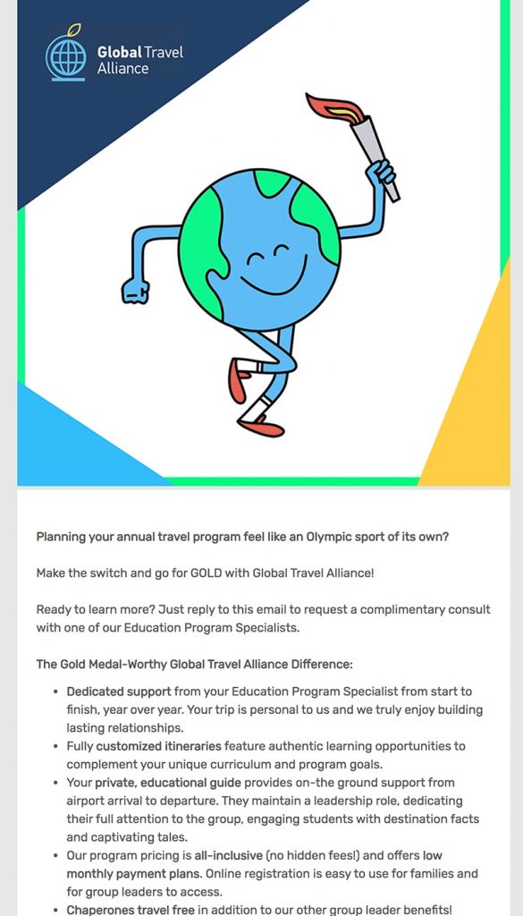 an advertisement for the global travel alliance shows a smiling earth holding a torch