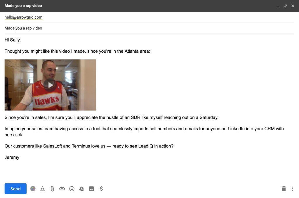 Cold B2B sales email with a rap video