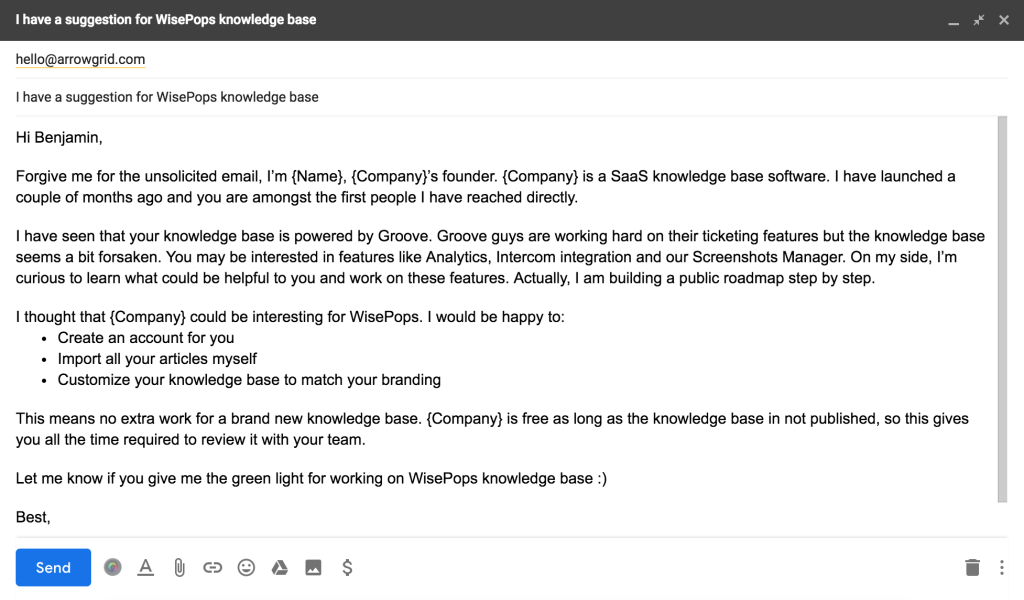 A cold B2B email that promises no extra work for the reader