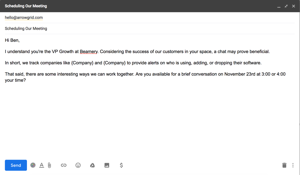 An example of a short and direct B2B cold email