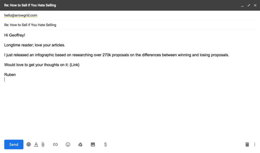 A B2B cold email that is a reply to a newsletter