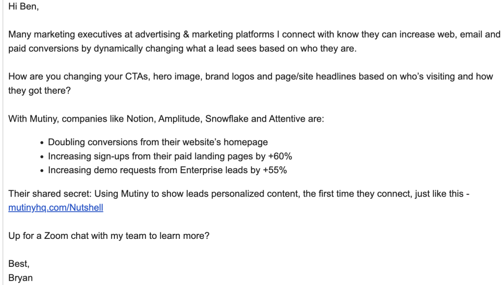 the #1 best cold email ever from Mutiny