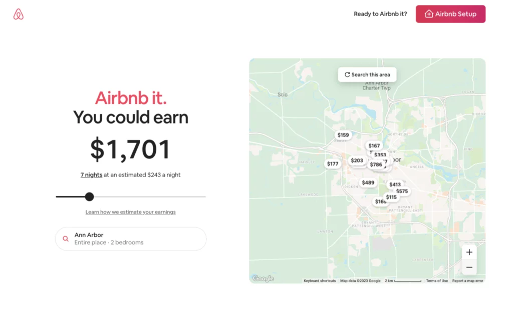 Airbnb landing page