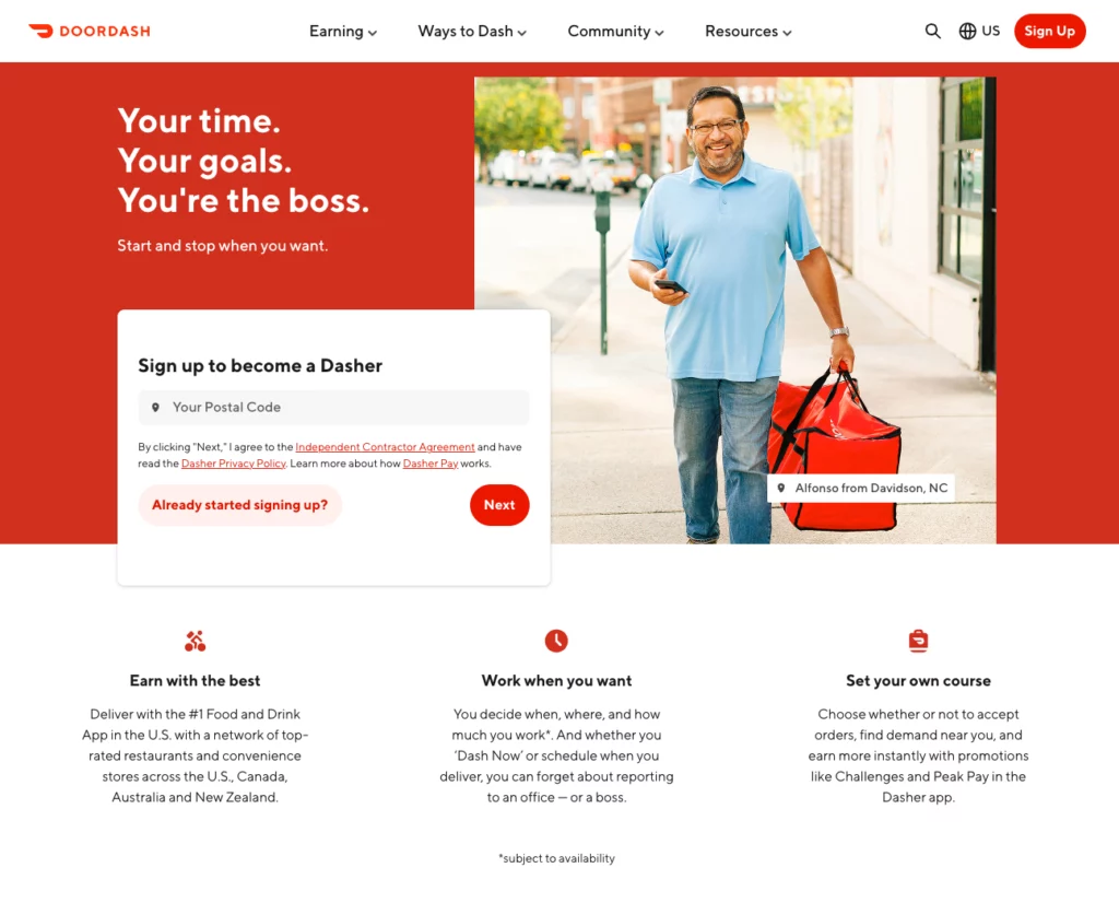 DoorDash landing page