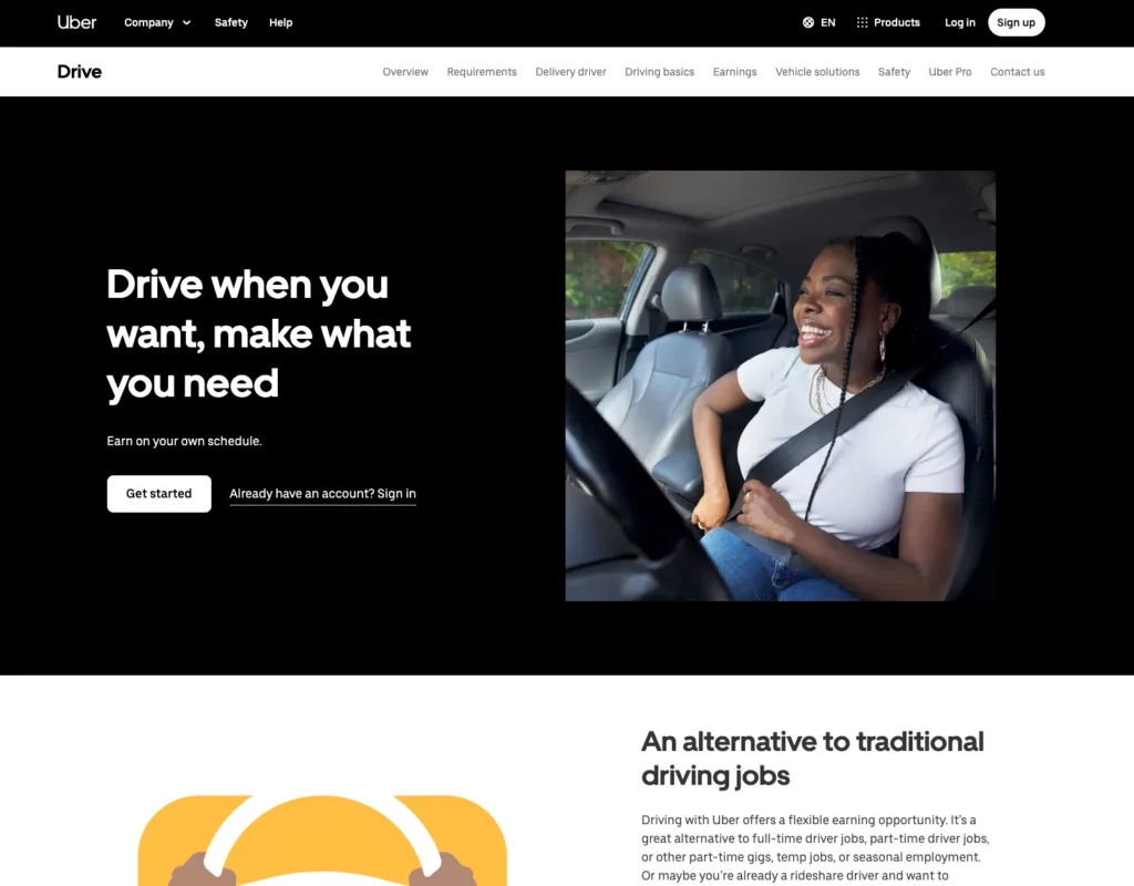 Uber landing page