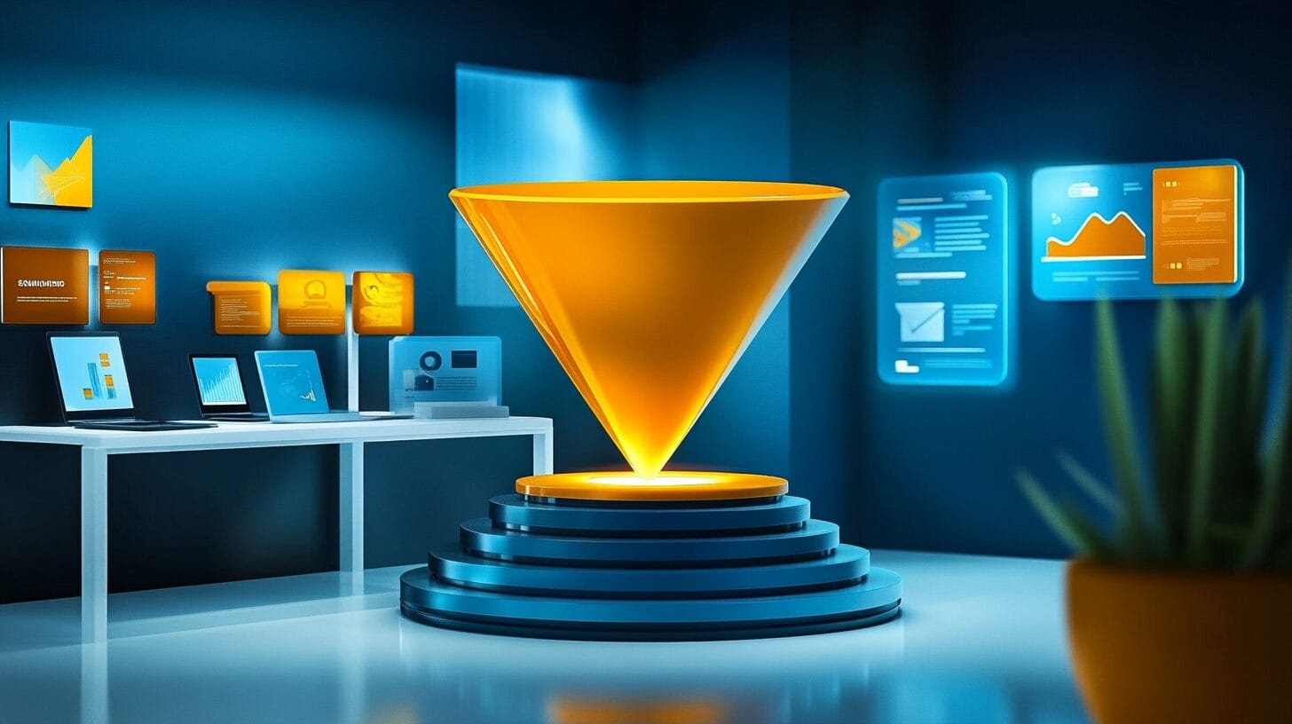 Sales pipeline stages showing progressive flow from lead to customer