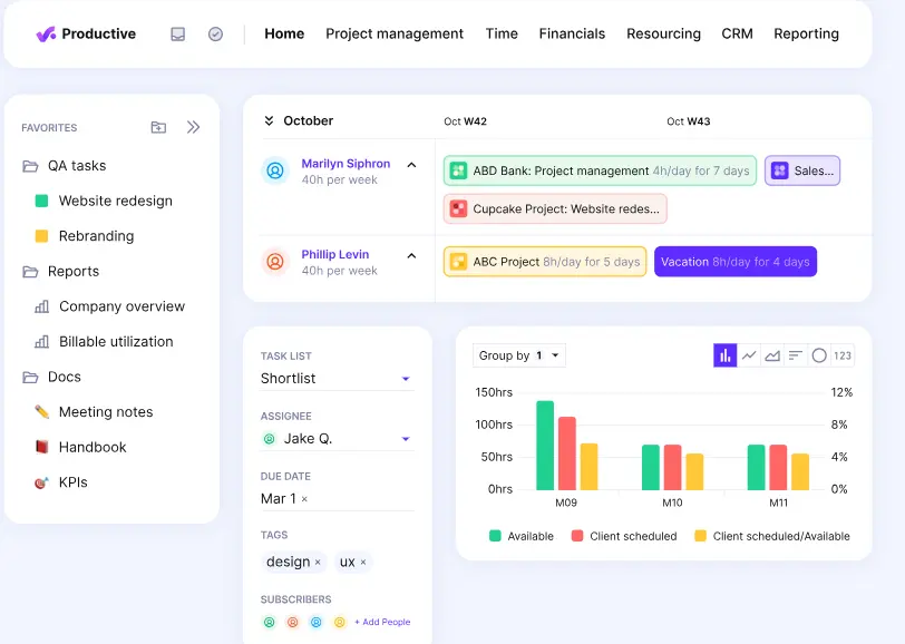 Productive project management software interface