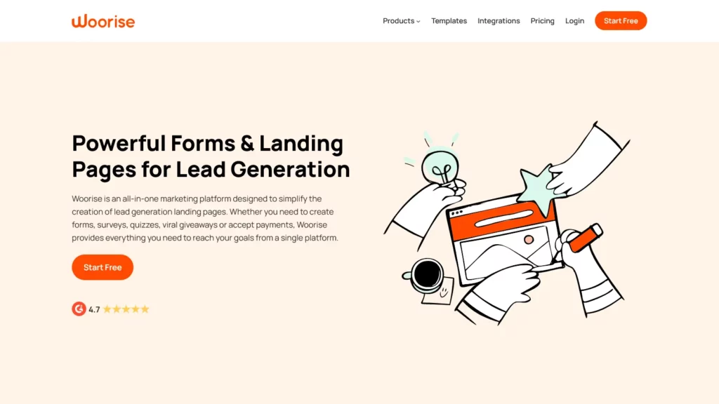 Woorise website homepage
