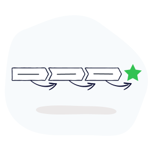 a row of three arrows pointing to the right towards a green star