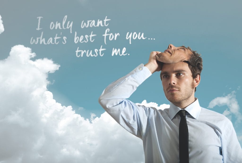 a man with a mask on his face says "I only want what's best for you... Trust me."
