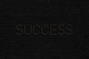 a black brick wall with the word success written in luminous lights on it