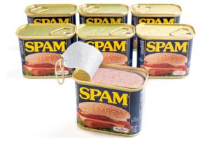 seven cans of spam, with one being open