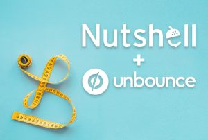 a blue background with Nutshell and Unbounce written on it