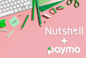 a pink background with the words Nutshell and paymo on it