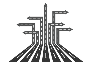 a drawing of a road with arrows pointing in different directions