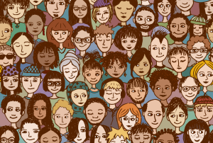 a drawing of a crowd of people