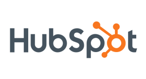 a blue and orange logo for HubSpot on a white background