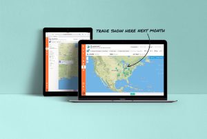 a macbook is open to a map of the United States