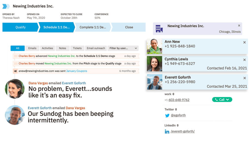 a screenshot of a sales pipeline for Newing Industries Inc. for Nutshell
