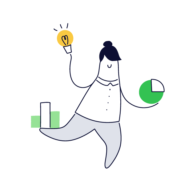 en karikaturtegning af en kvinde, der holder en pære