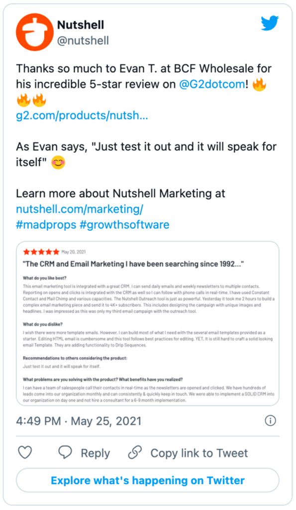 a screenshot of a Twitter post from Nutshell