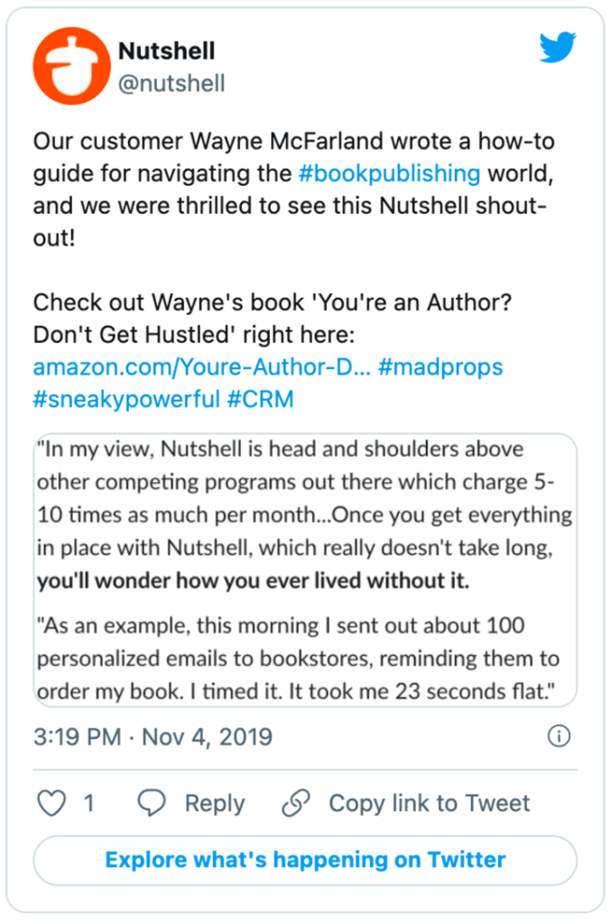 a tweet from Nutshell about Wayne McFarland writing a how-to guide for navigating the book publishing world