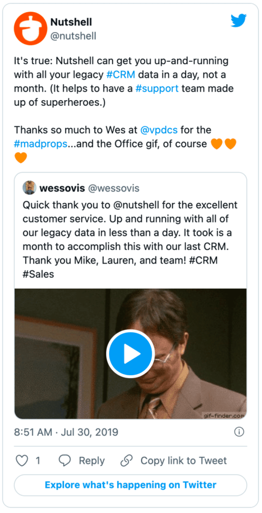 a screenshot of a tweet from Nutshell