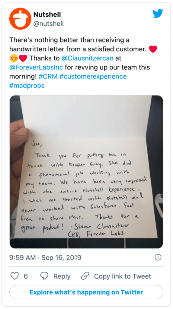 a handwritten letter from a satisfied customer