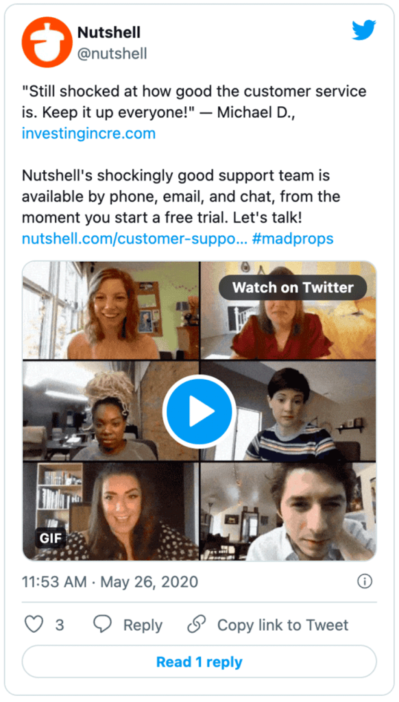 a tweet from Nutshell shows a group of people on a video call