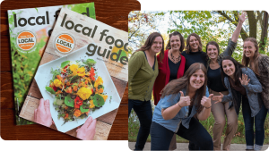 a photo of a local food guide next to a photo of a group of women