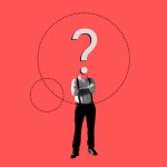 henkilö, jolla on kysymysmerkki päänsä yläpuolella