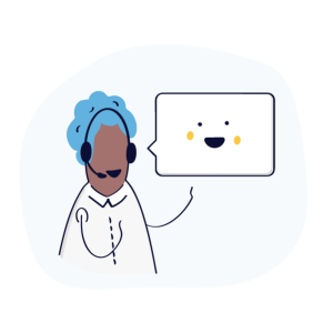 an illustration of a woman wearing a headset and holding a speech bubble