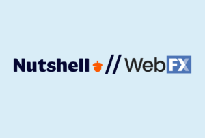 Um logotipo para Nutshell e WebFX em um fundo azul