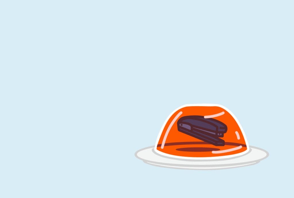 an illustration of a stapler in jelly on a blue background