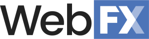 um logotipo azul e branco do WebFX em um fundo branco