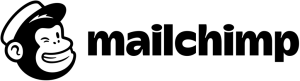 a black and white logo for Mailchimp with a smiling monkey