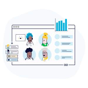 an illustration of a group of people on a computer screen