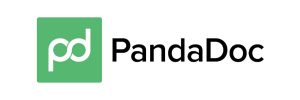 a green and white logo for PandaDoc on a white background