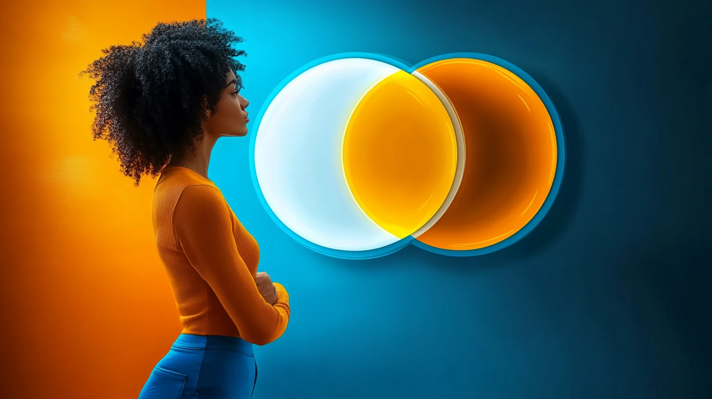 a person looking at 2 circles overlapping each other on a wall