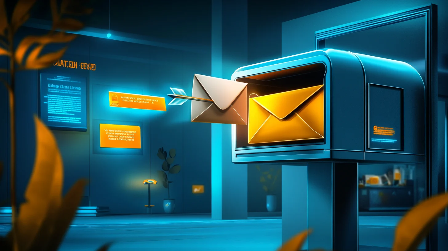 an illustration of a mail being pierced and delivered to a mailbox with an arrow