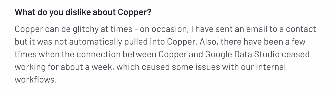 a negative review of copper crm