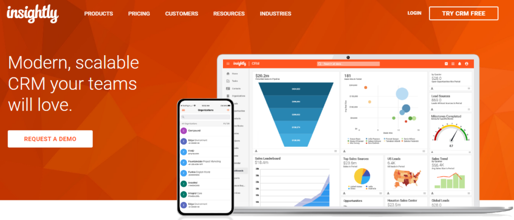 insightly crm homepage