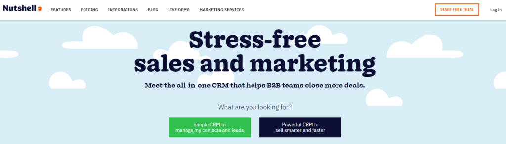 nutshell b2b crm homepage